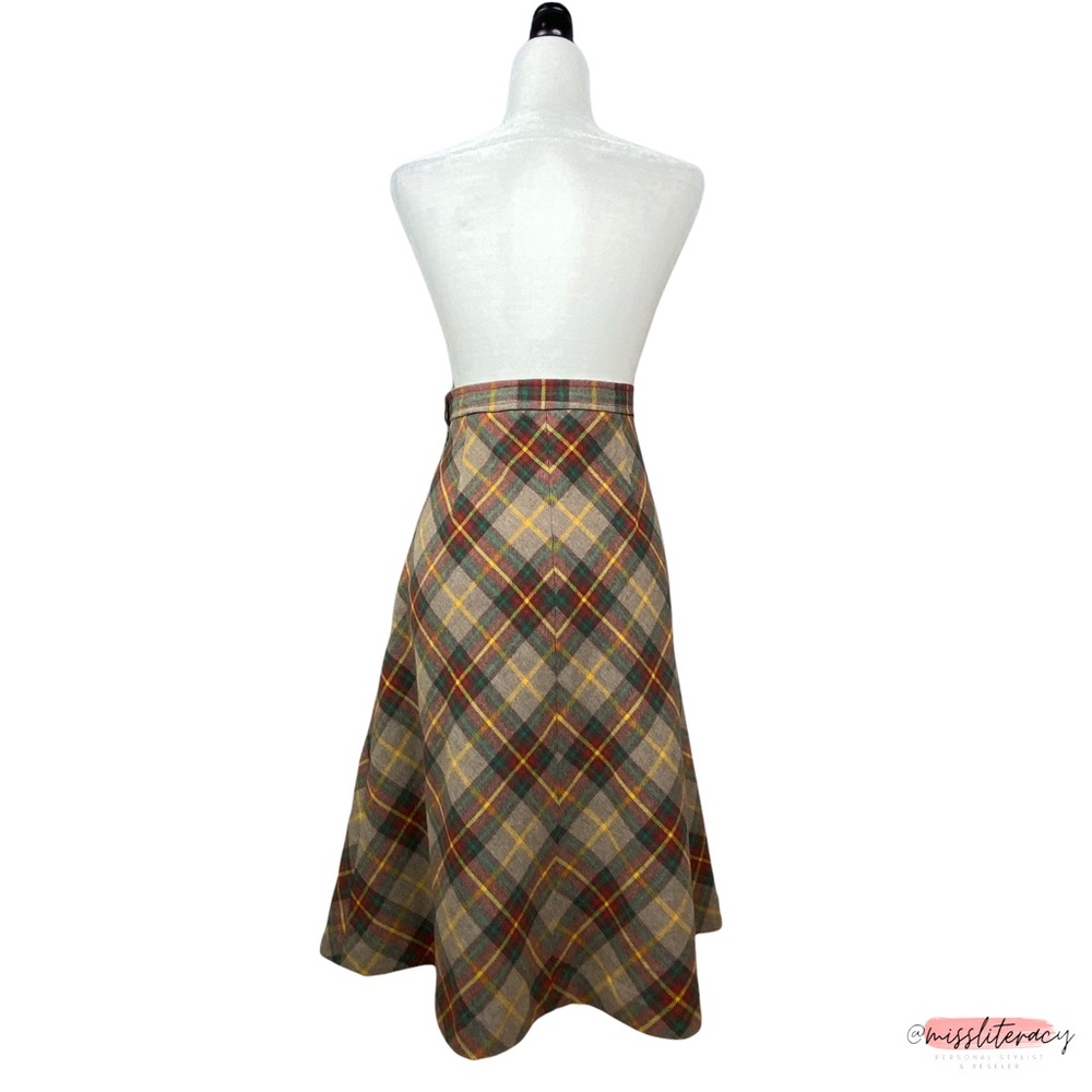 Vintage Women's Mister Leonard/Len Wasser Wool Plaid Tartan Midi Skirt [Size L] - Picture 7 of 15